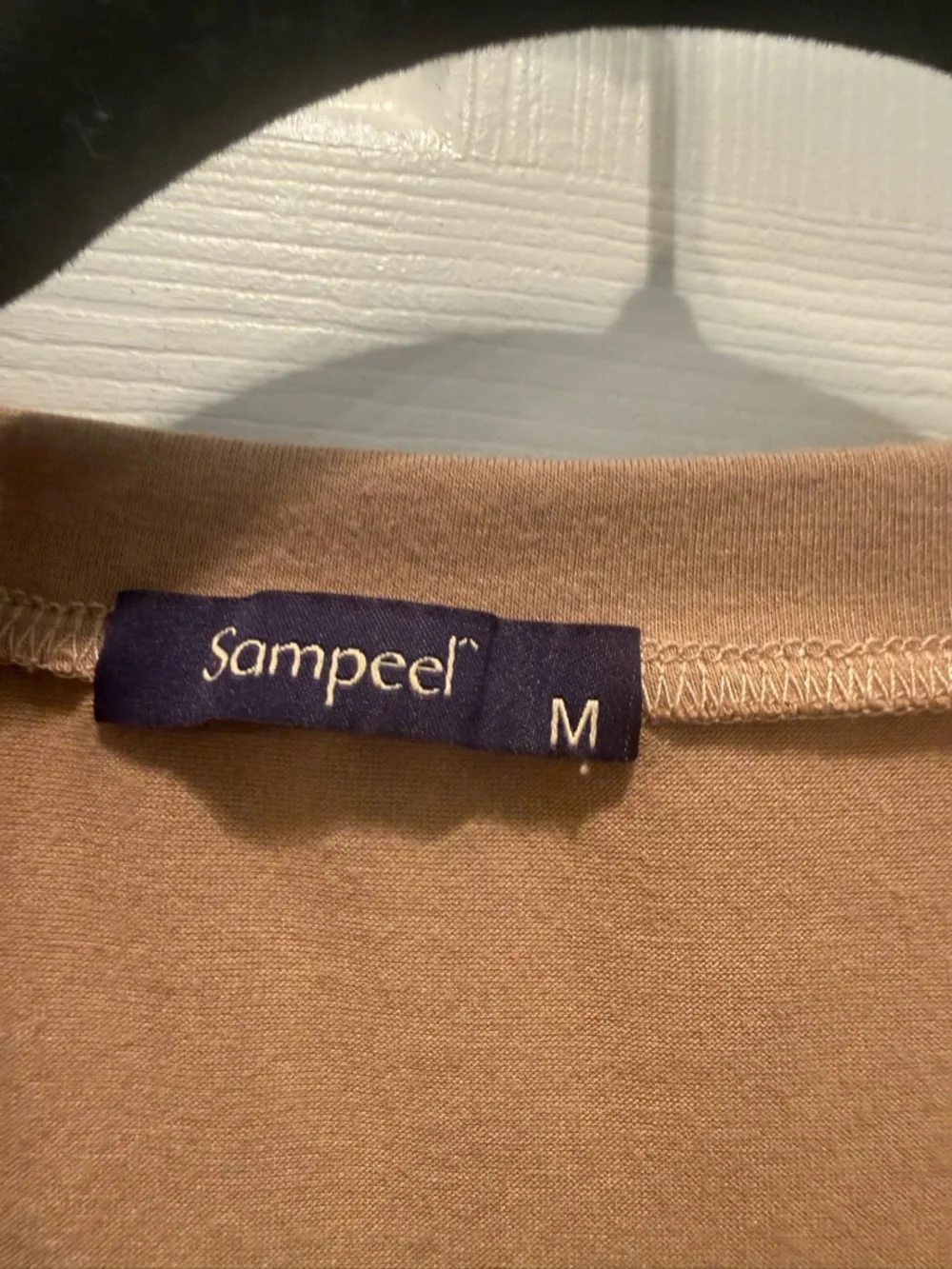 🤎 Ruched Side Cinched Tee Camel Cap Sleeve Crew Neck Top Size M